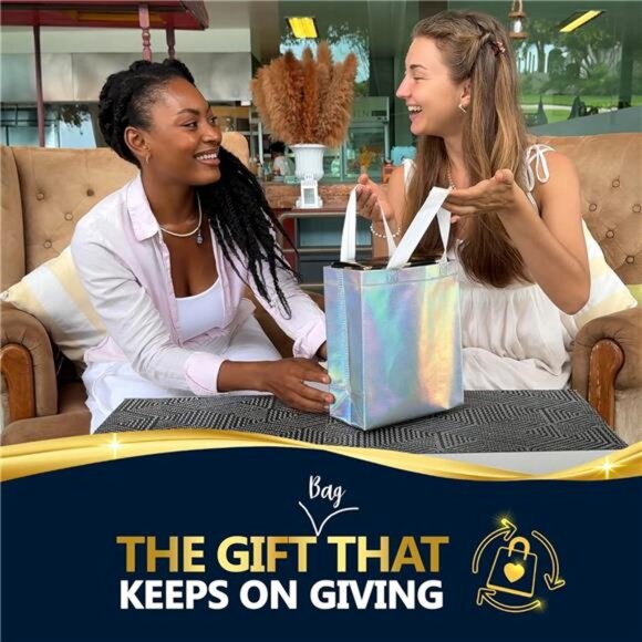 Iridescent Gift Bags Medium Size – Set of 12 Holographic Reusable Gift Bags - Picture 2 of 7